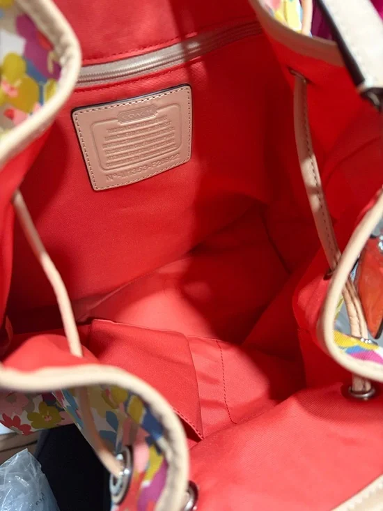Coach Floral Drawstring Bucket Bag - Pink, Red, Blue, Yellow, Cream - Picture 9 of 15